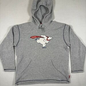 Vintage Coca-Cola Polar Bear Fleece Hoodie Mens Medium Gray Pullover Sweatshirt